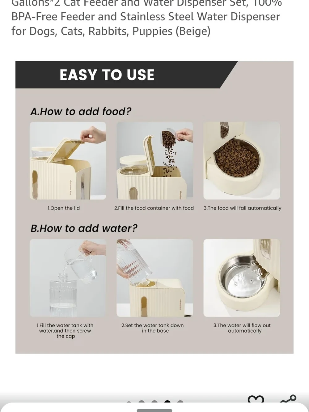 Automatic Pet Feeder & Water Dispenser - Cream